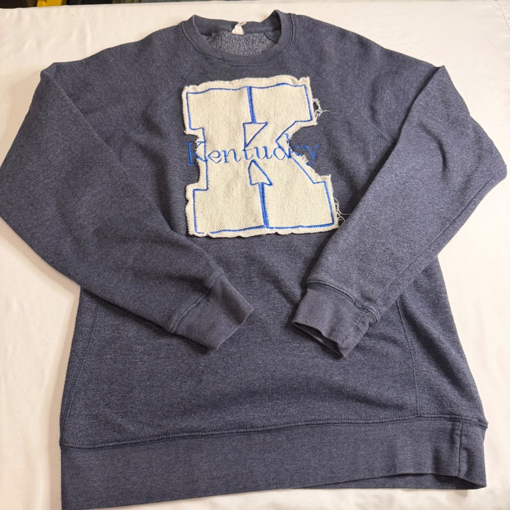 Kentucky Wildcats Sweatshirt Blue Heather Raglan Raw Edge Patch Pullover Large K